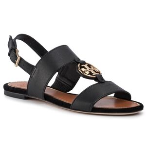 Tory Burch Metal Miller Two Band Sandals Black Size 9